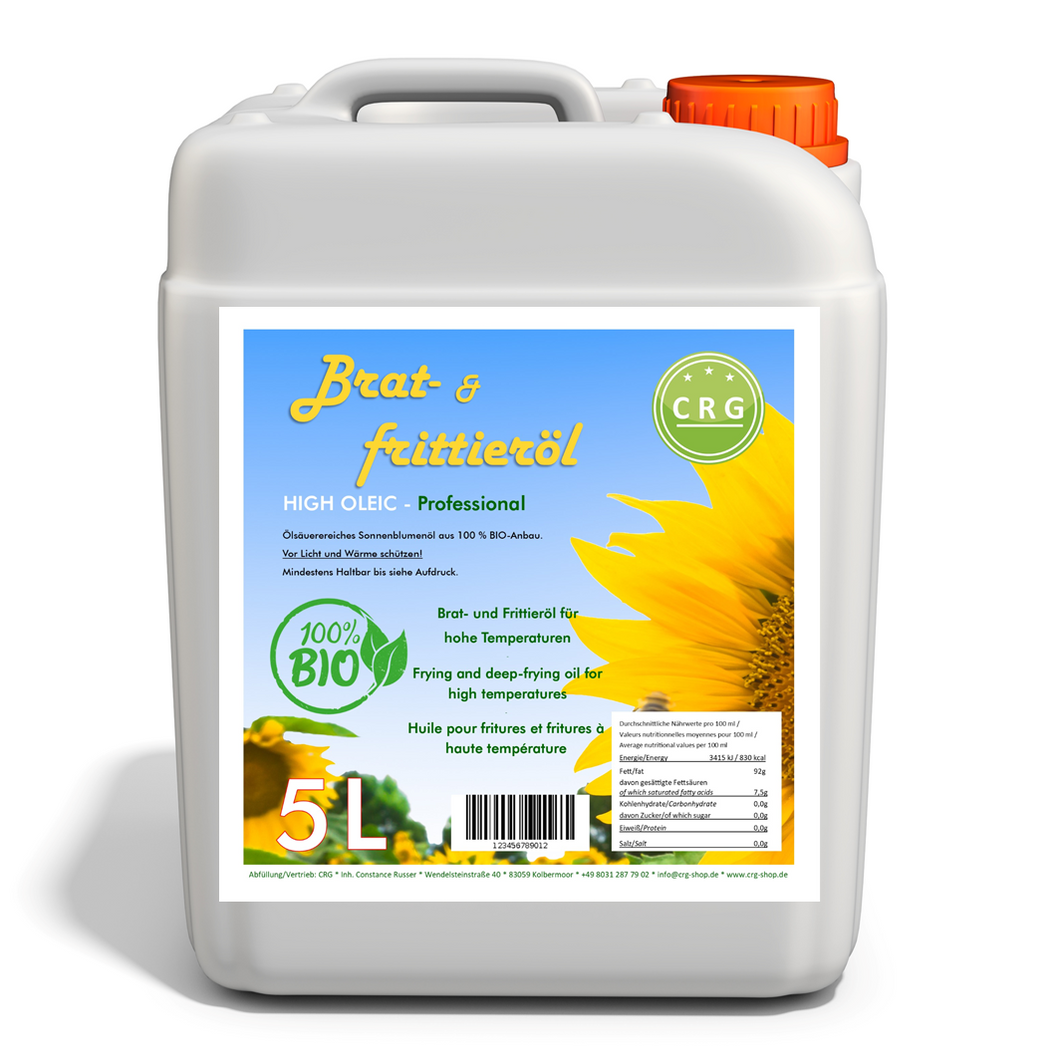 CRG-Sonnenblumenöl - High Oleic- 100% BIO ideal zum Braten und Frittieren